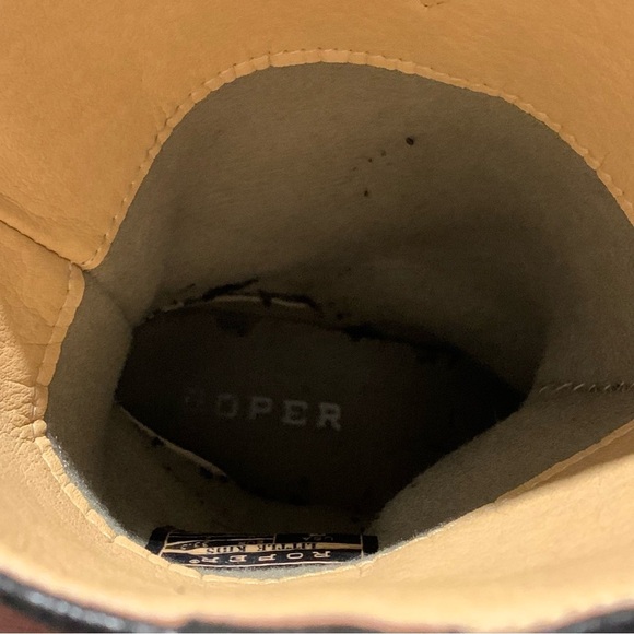 Roper Boys Western Black/Beige Cross Cut Square Toe Pull On Cowboy Boots Size 3 - Picture 9 of 9